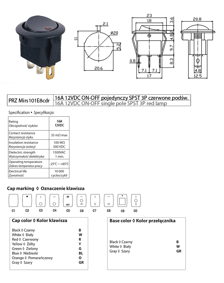 MIRS-101E-8C/D przełącznik samochodowy | Micros